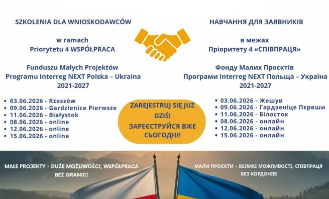 Szkolenia dla wnioskodawców w ramach priorytetu 4. WSPÓŁPRACA Funduszu Małych Projektów Programu Interreg NEXT Polska – Ukraina 2021-2027